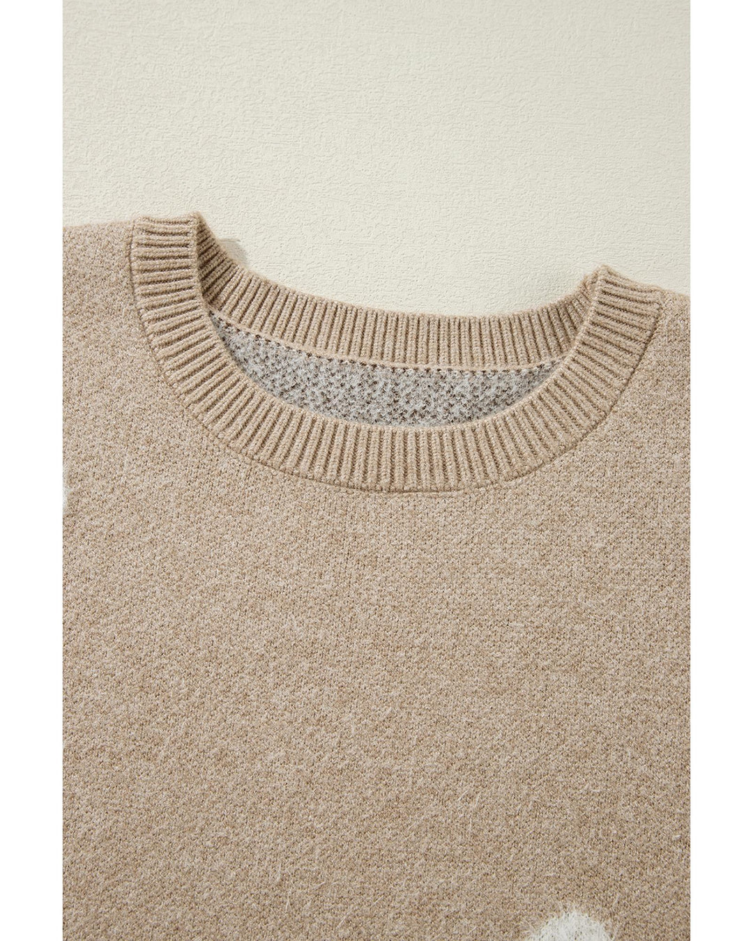 Parchment Flower Pattern Ribbed Trim Crew Neck Sweater - XL