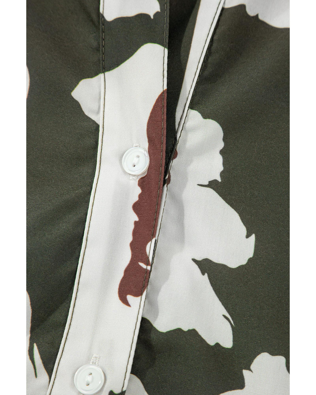 Four Leaf Clover Abstract Floral Print Puff Sleeve Half Button Blouse - XL