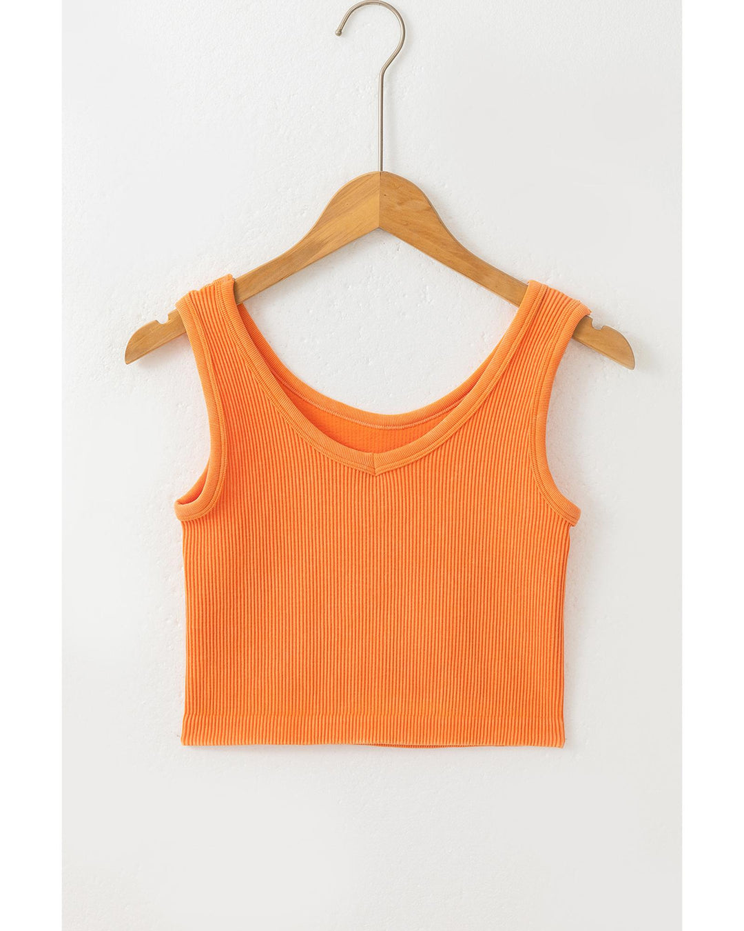 Grapefruit Orange Ribbed Seamless Cropped Tank Top - M