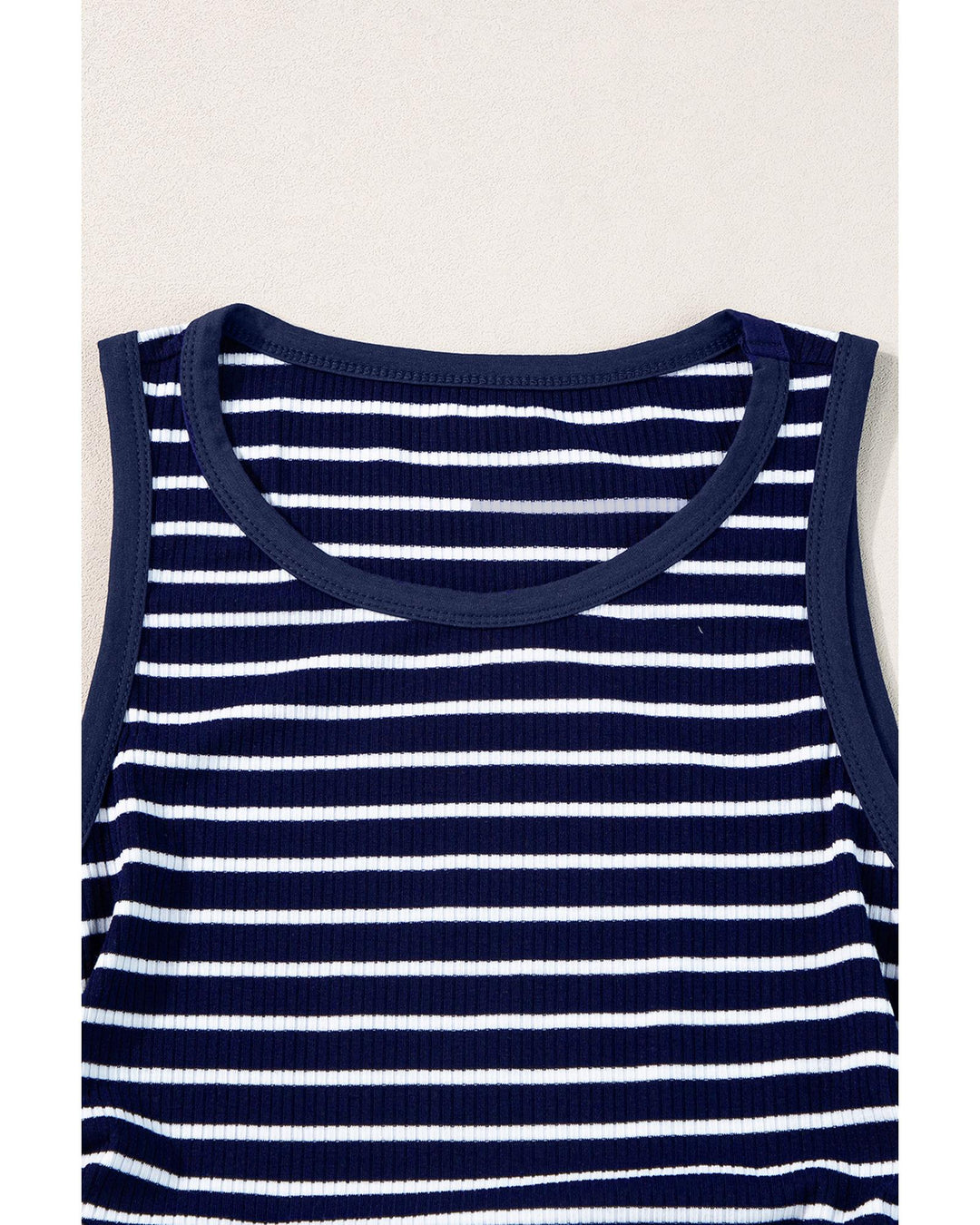 Blue Stripe Contrast Round Neck Sleeveless Slim Top - S