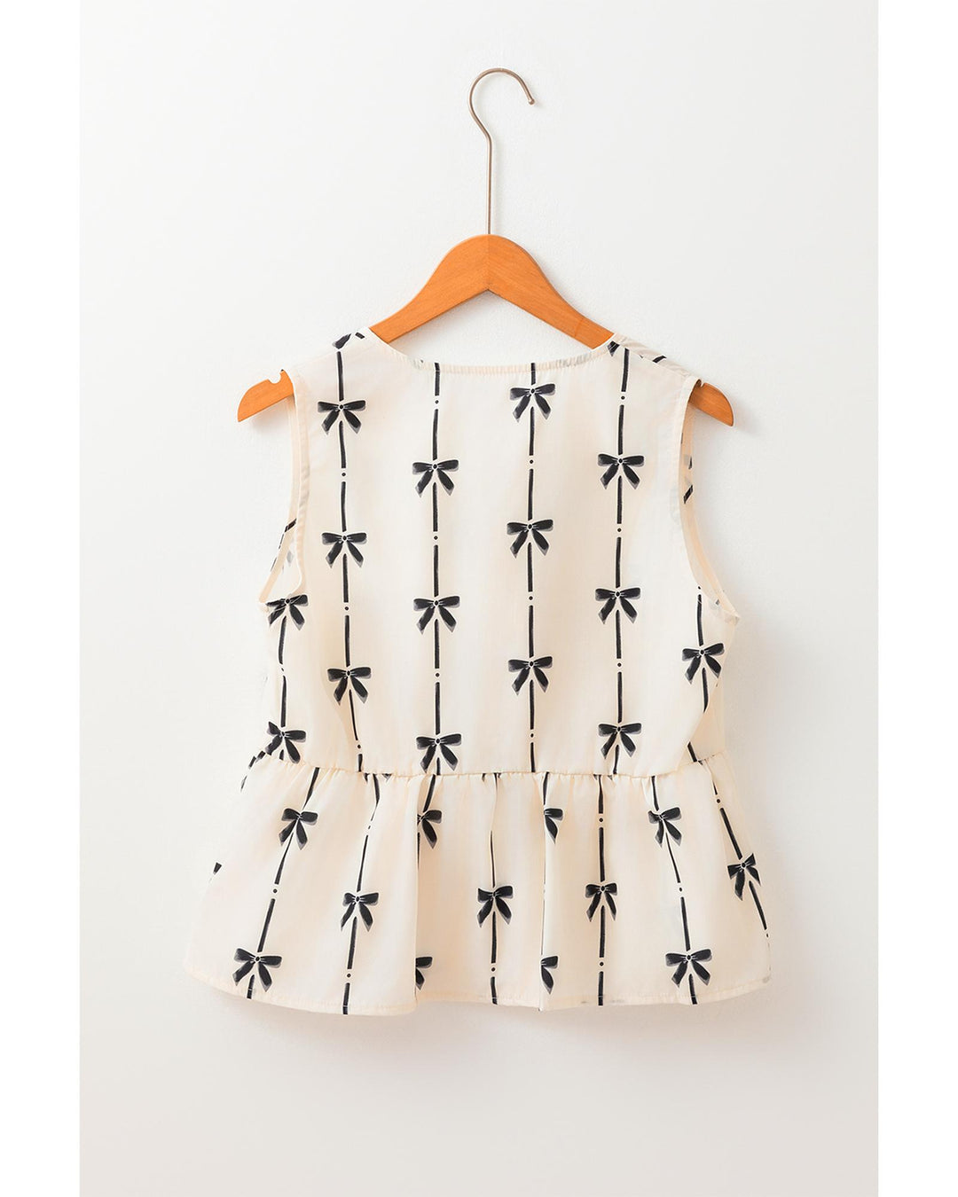 White Bow Printed Tie Closure Ruffled Vest - L