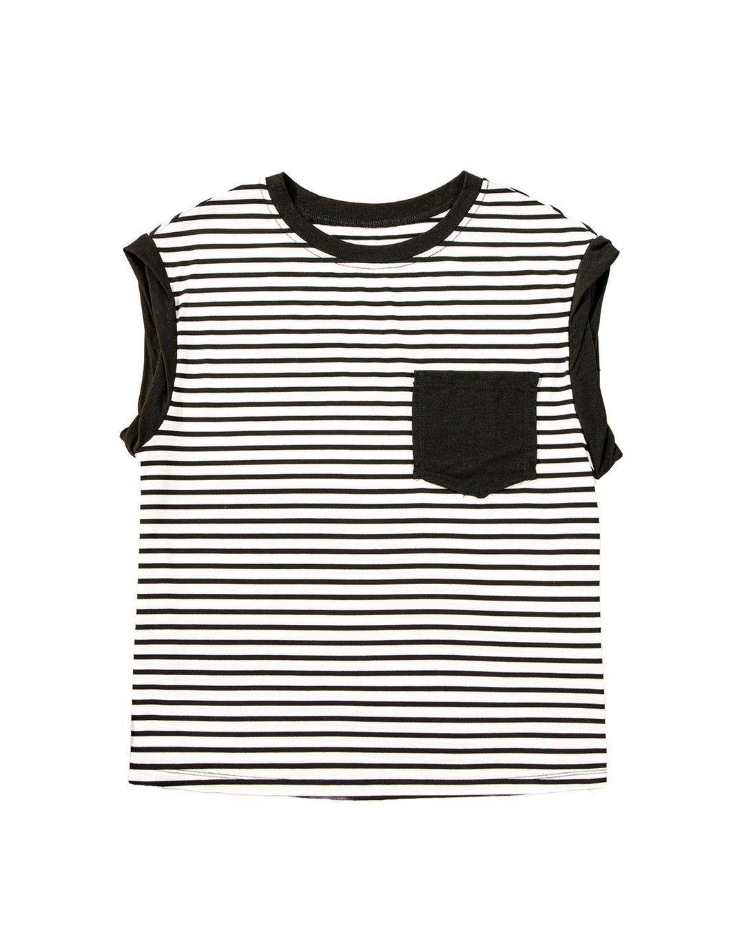 Black Stripe Chest Pocket Patch Round Neck Tank Top - XL