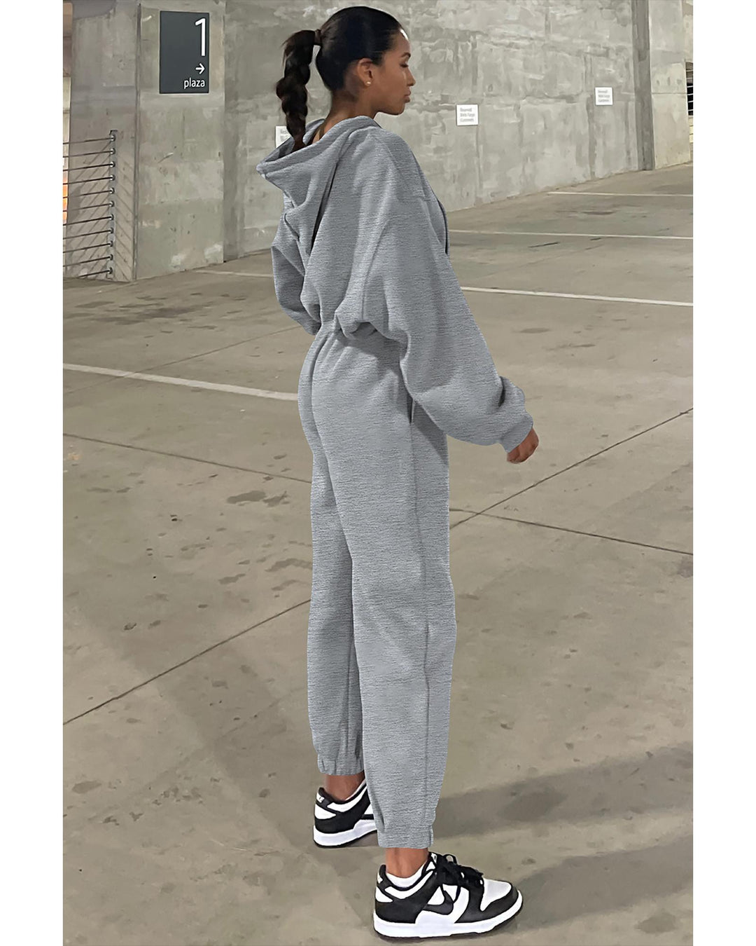 Gray Solid Drop Shoulder Hoodie and Joggers Activewear Set - M