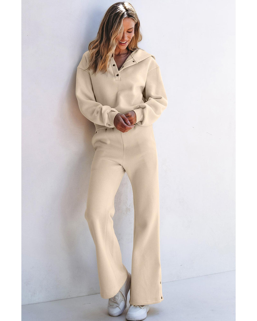 Parchment Solid Color Hoodie and High Waist Pants Two Piece Activewear - S