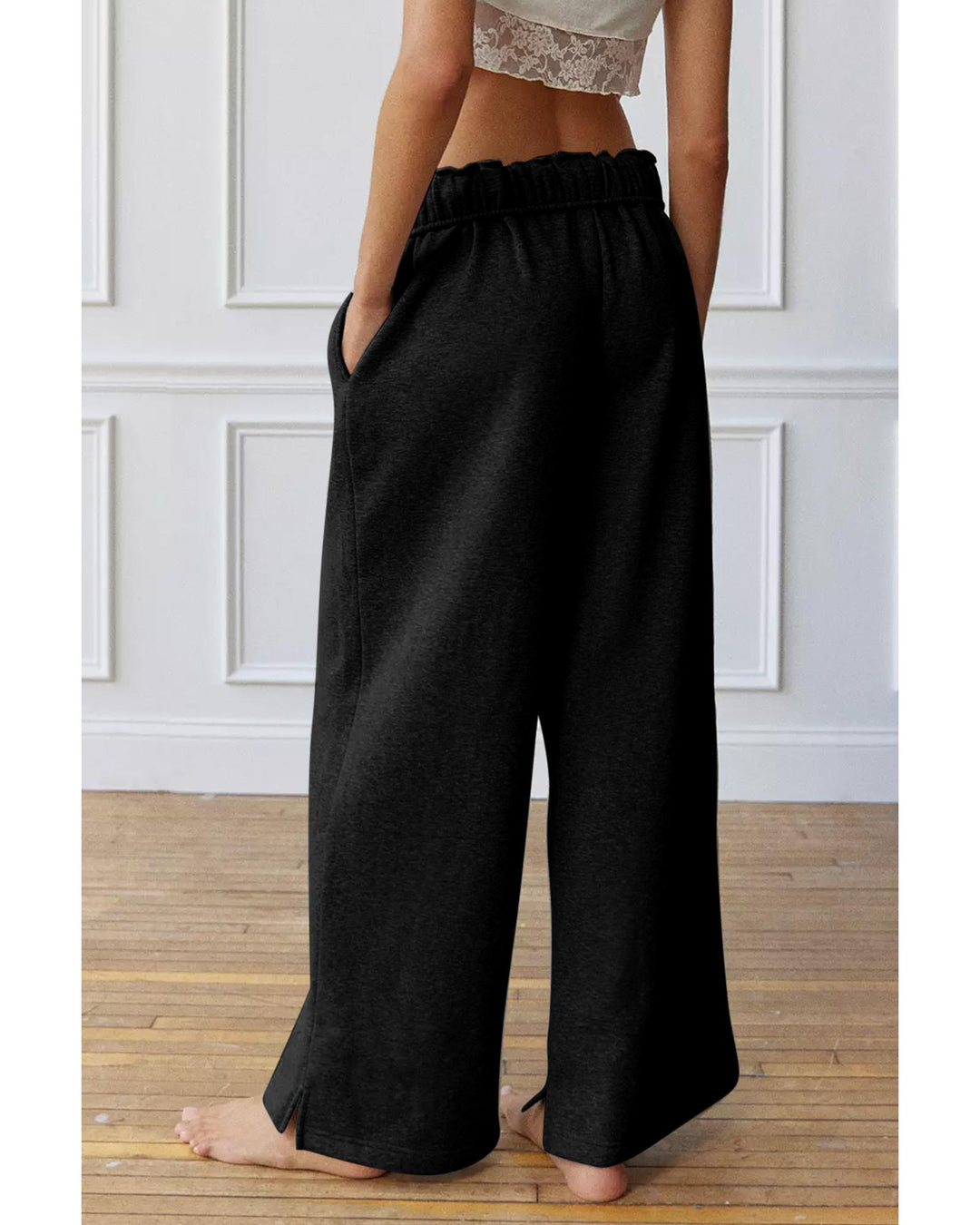 Black Elastic High Waist Drawstring Sweatpants - S