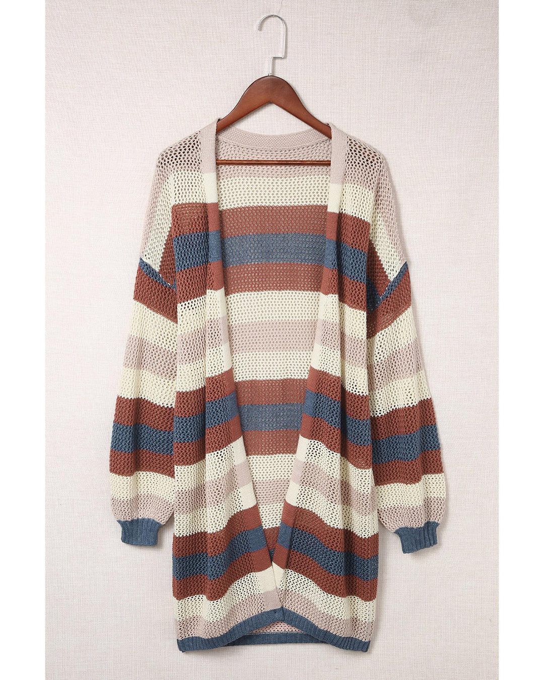 Blue Striped Color Block Hollowed Knit Cardigan - S