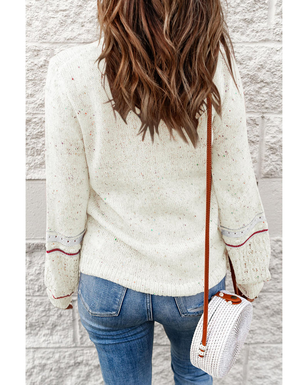 White Pilling Detail Patterned Sleeve Sweater - XL