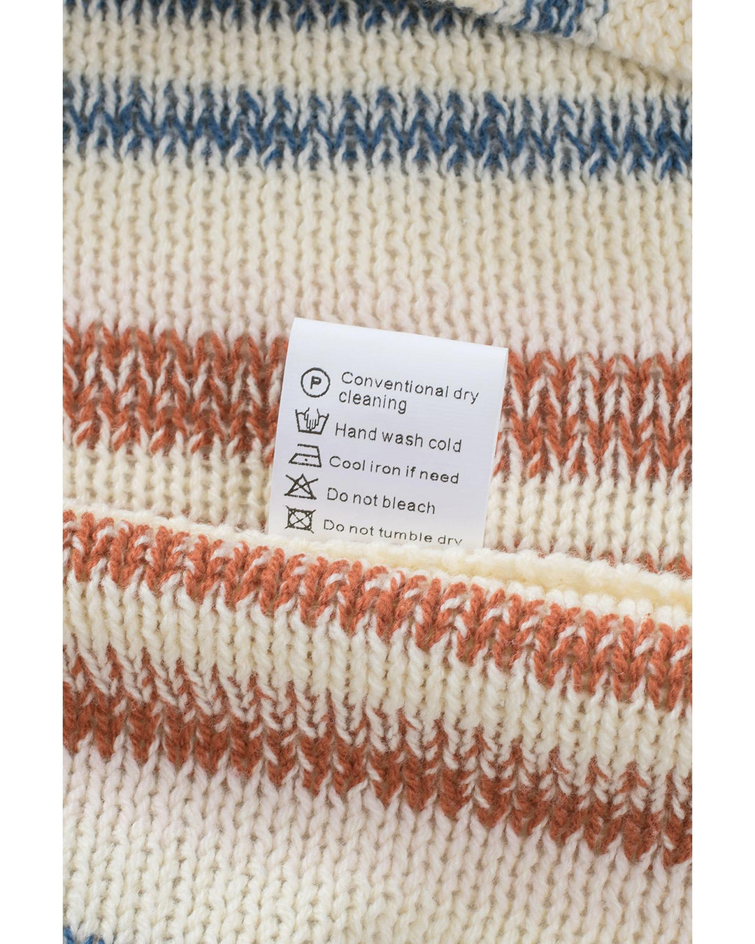 Multicolor Striped Knit Kangaroo Pocket Hooded Sweater - L