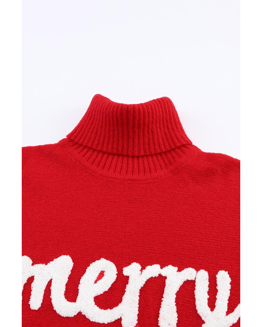 Azura Exchange Red Merry Letter Embroidered High Neck Sweater - S