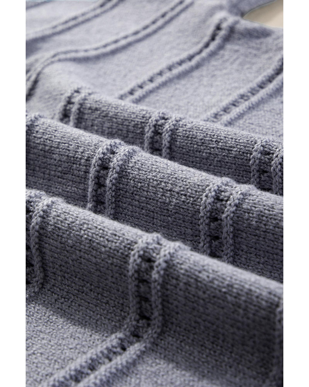 Light Grey Boat Neck Drop Shoulder Pointelle Knit Sweater - S