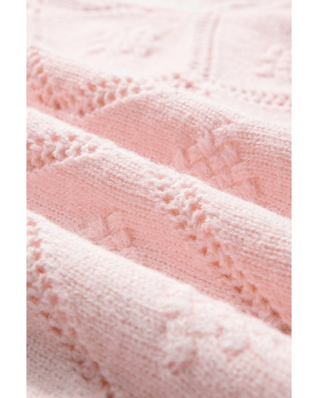 Gossamer Pink Openwork Plaid Puff Sleeve Cropped Sweater - XL