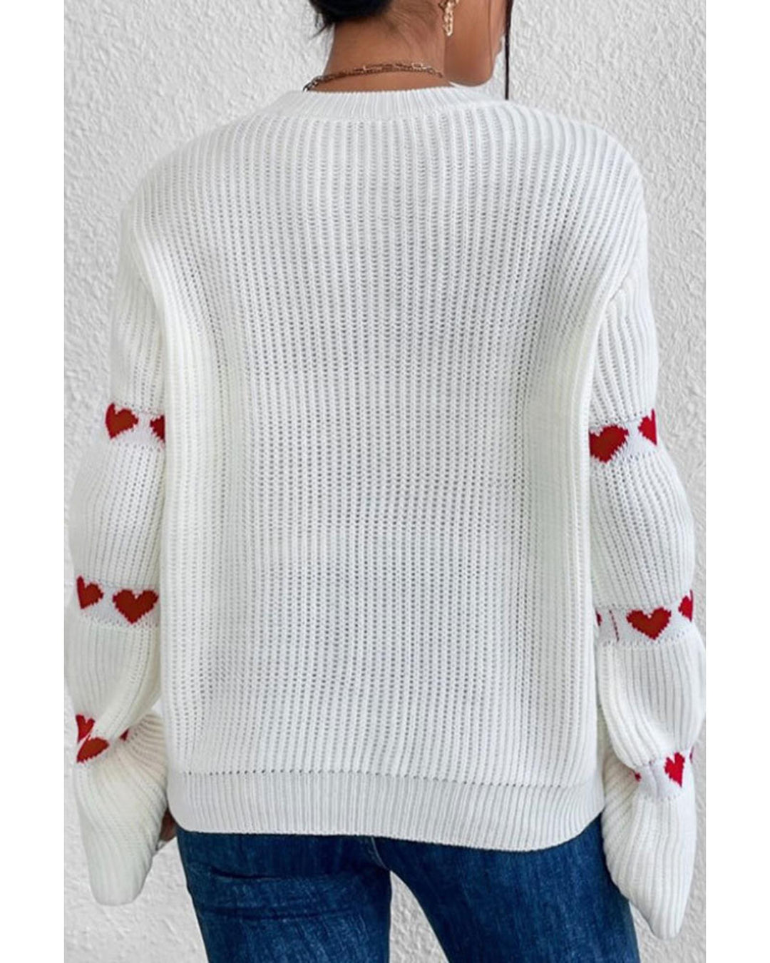 White Heart Shape Bell Sleeve Valentine Sweater - S