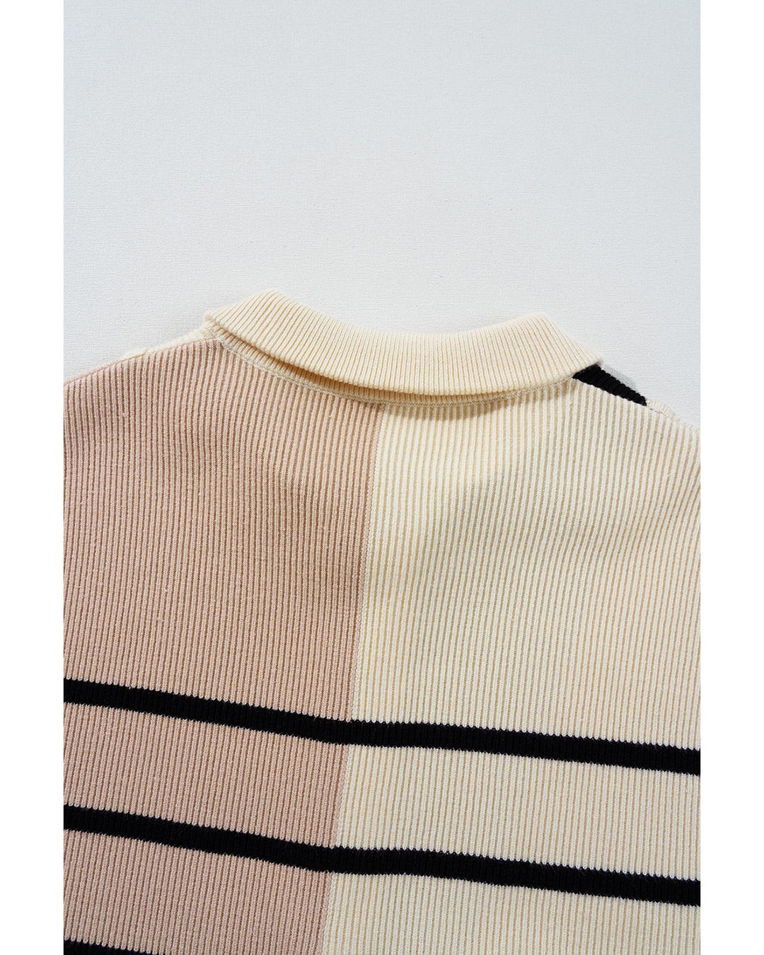 Khaki Stripe Color Block Quarter Zip Collar Short Sleeve Sweater Dress - XL