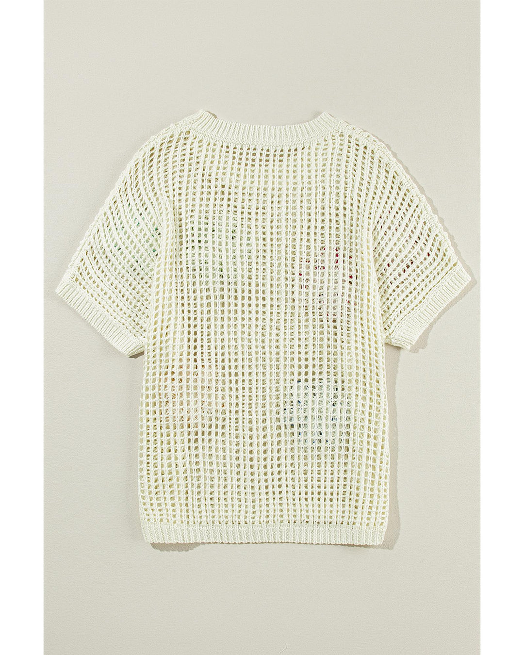White Crochet Flower Hollow-out Sweater T Shirt - M