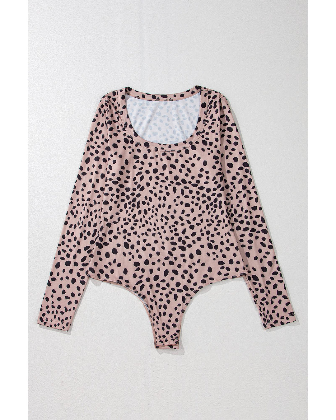Smoke Gray Leopard Print Long Sleeve Scoop Neck Slim Fit Bodysuit - S