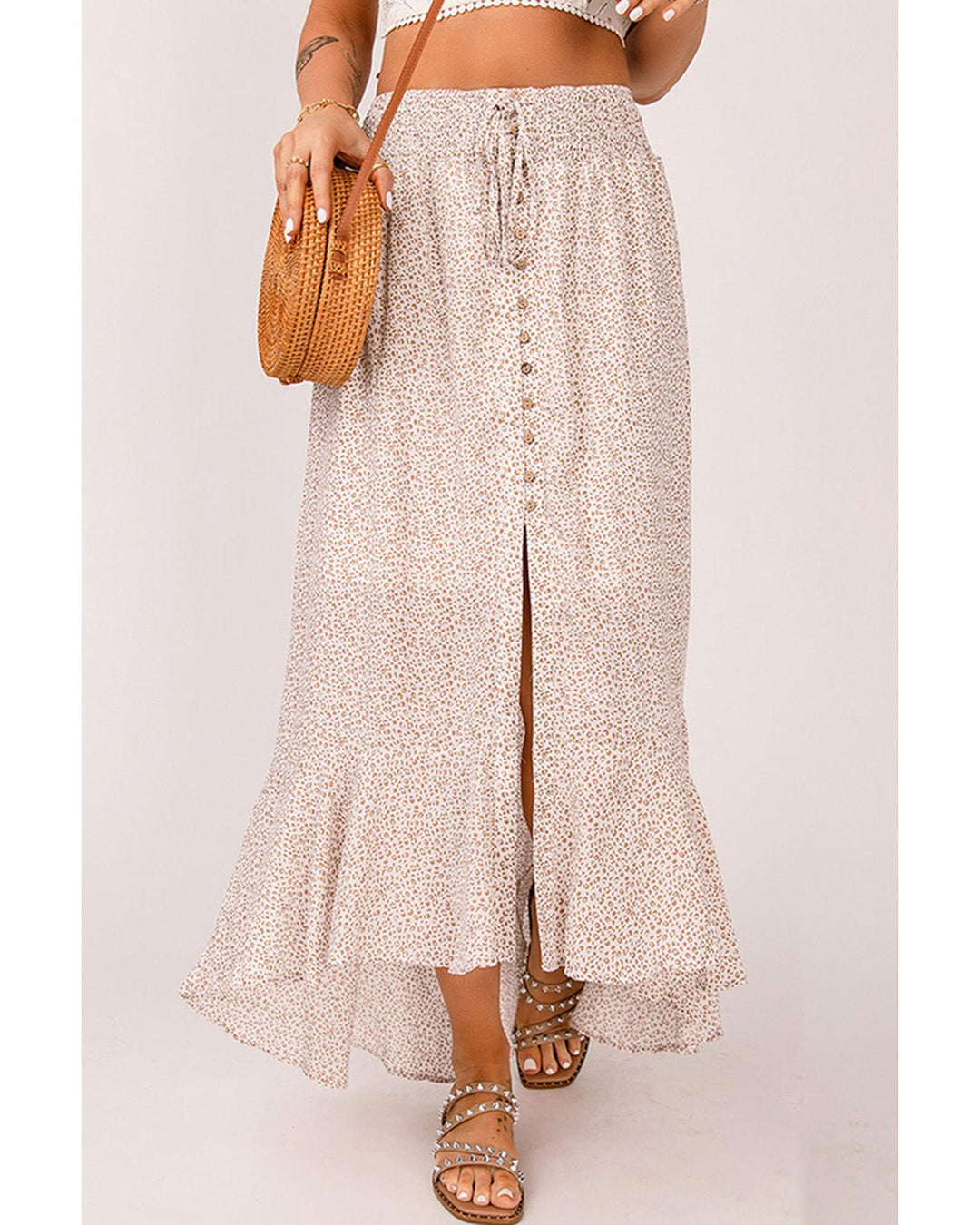 Azura Exchange Floral Print High Waist Maxi Skirt with Flounce and Side Slit - XL