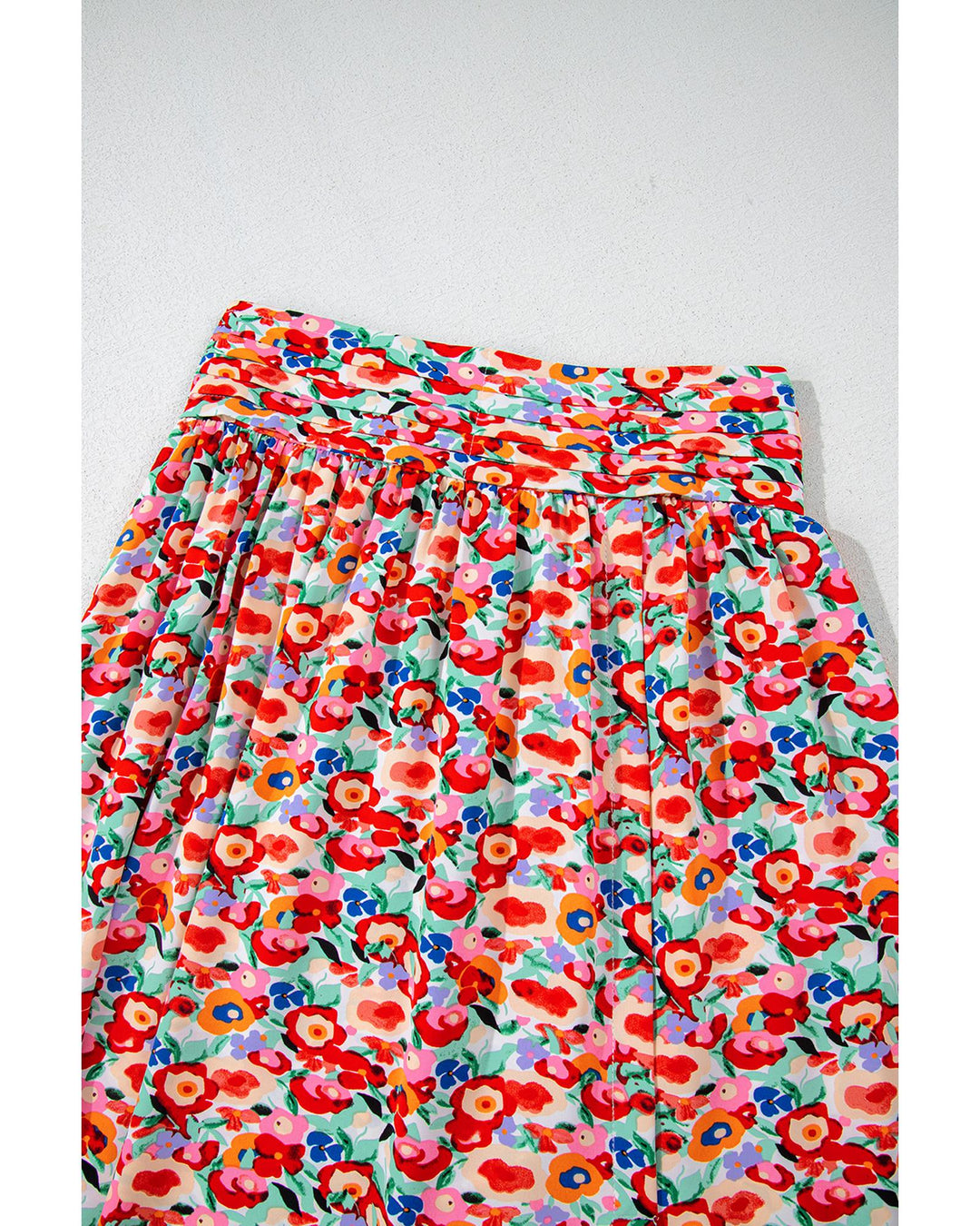 Red Floral Print Wide Waistband Side Slit Maxi Skirt - XL