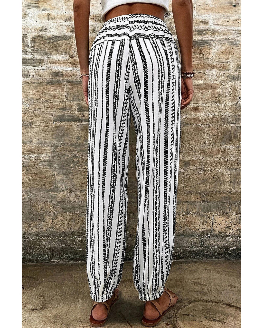 Black Stripe Boho Striped Print Casual Pants - S