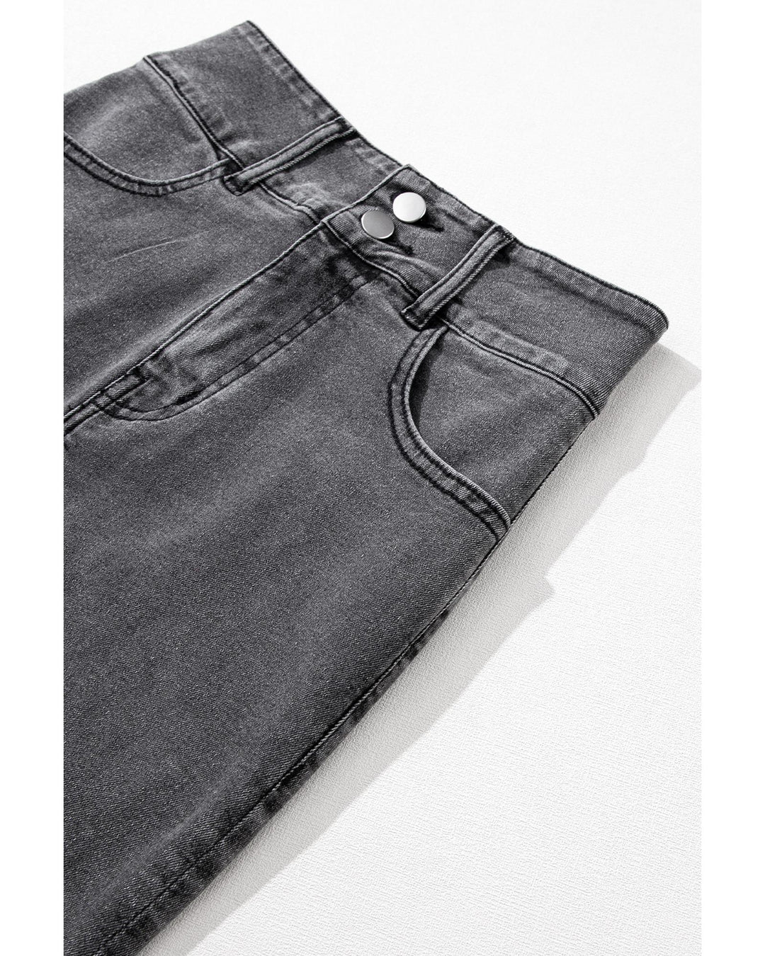 Black Raw Edge Side Slits Buttoned Midi Denim Skirt - L