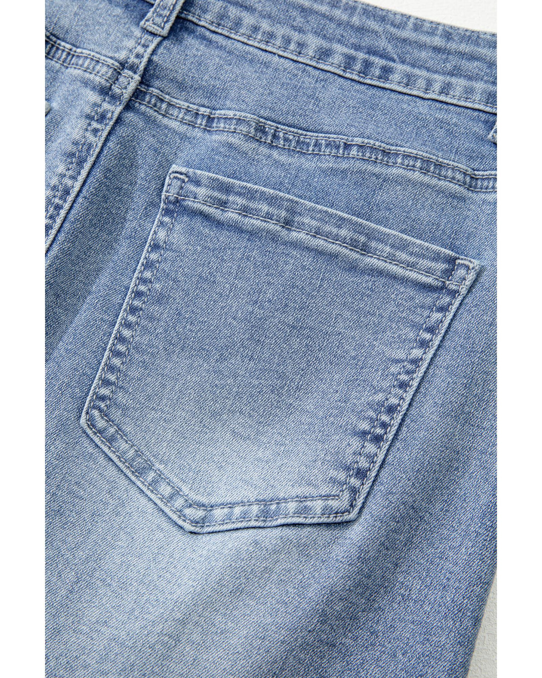 Beau Blue Shimmer Heart Pattern Distressed Denim Mini Skirt - L