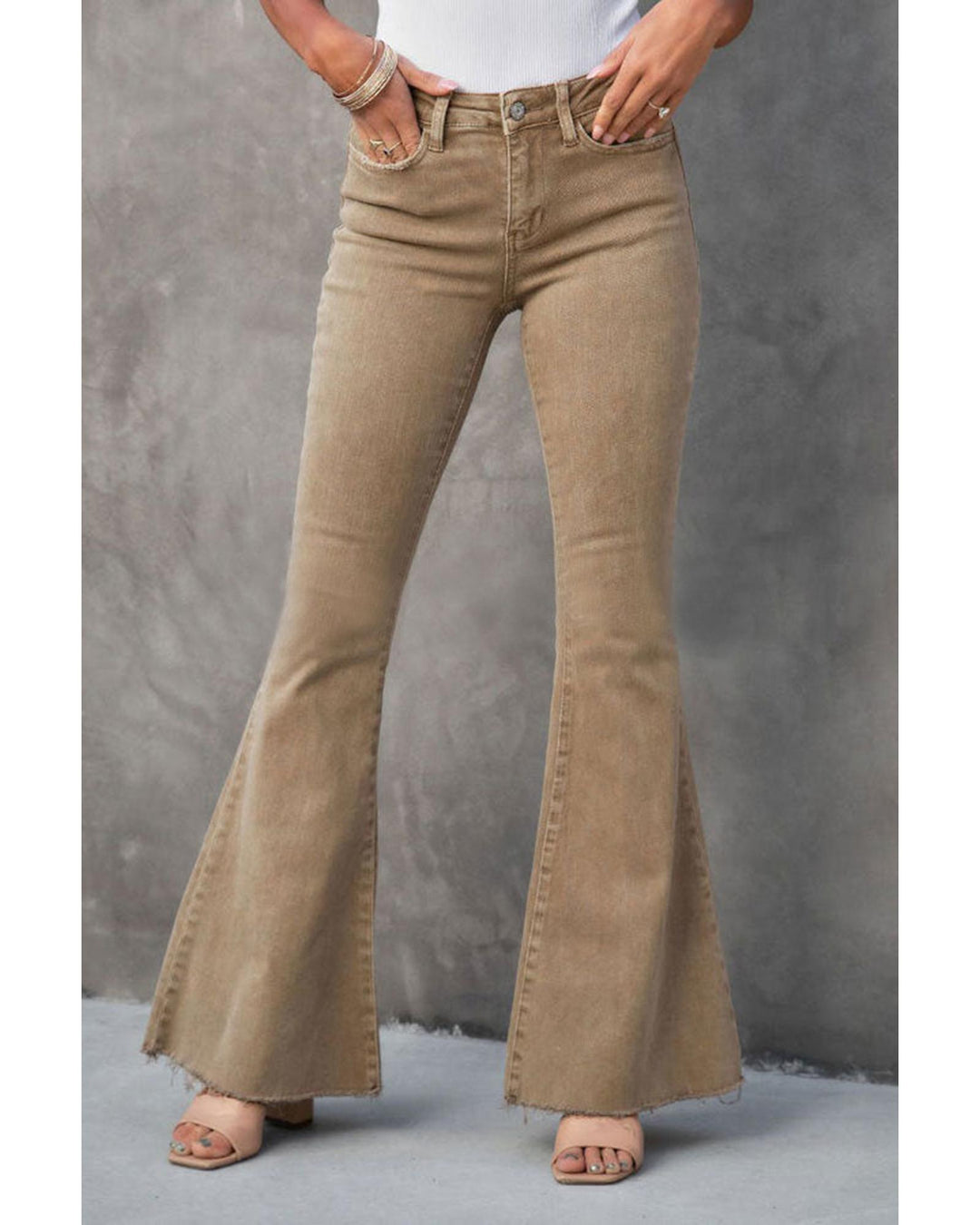 Azura Exchange Khaki High Waist Flare Jeans - 16 US