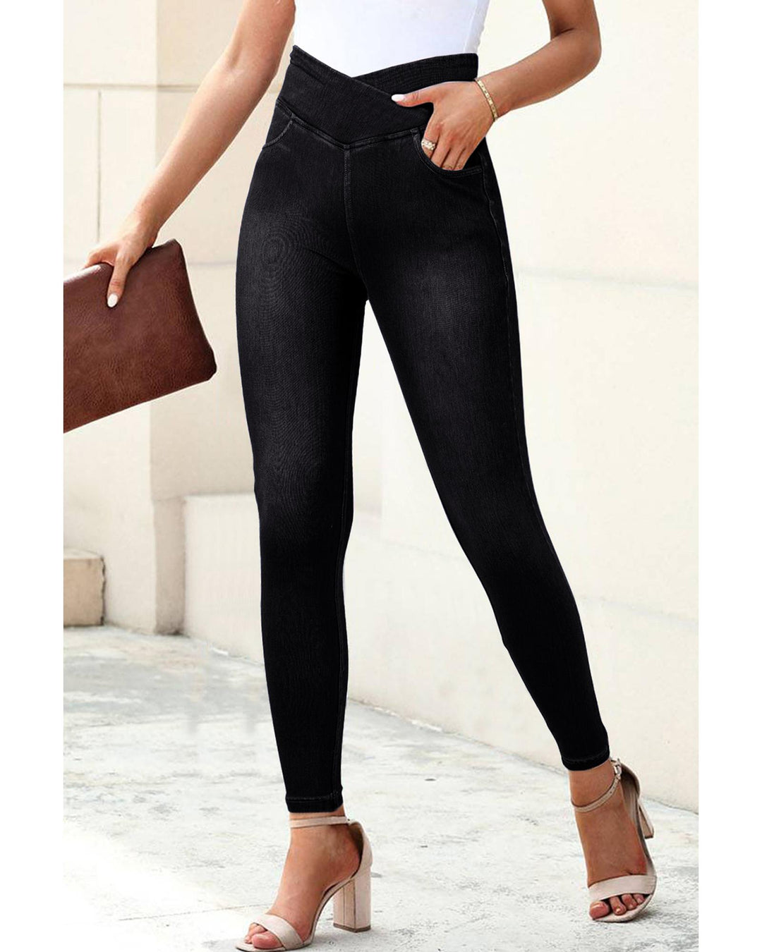 Black Arched Waist Stretchy Slim Fit Jeggings - S