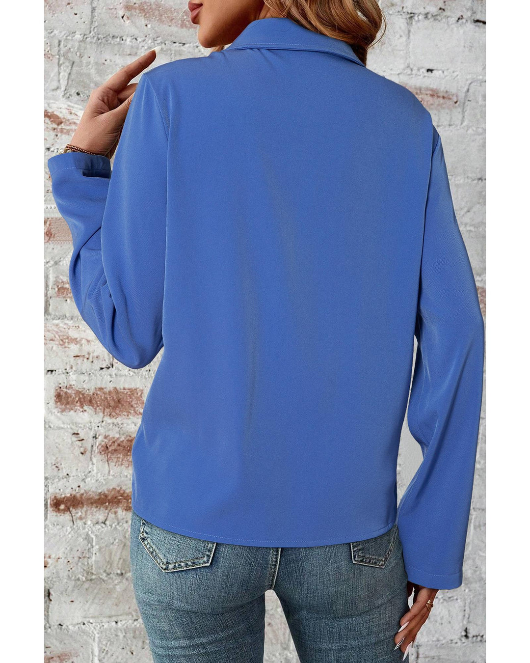 Dusk Blue Collar Tab Sleeve Zip Up Flap Detail Jacket - M