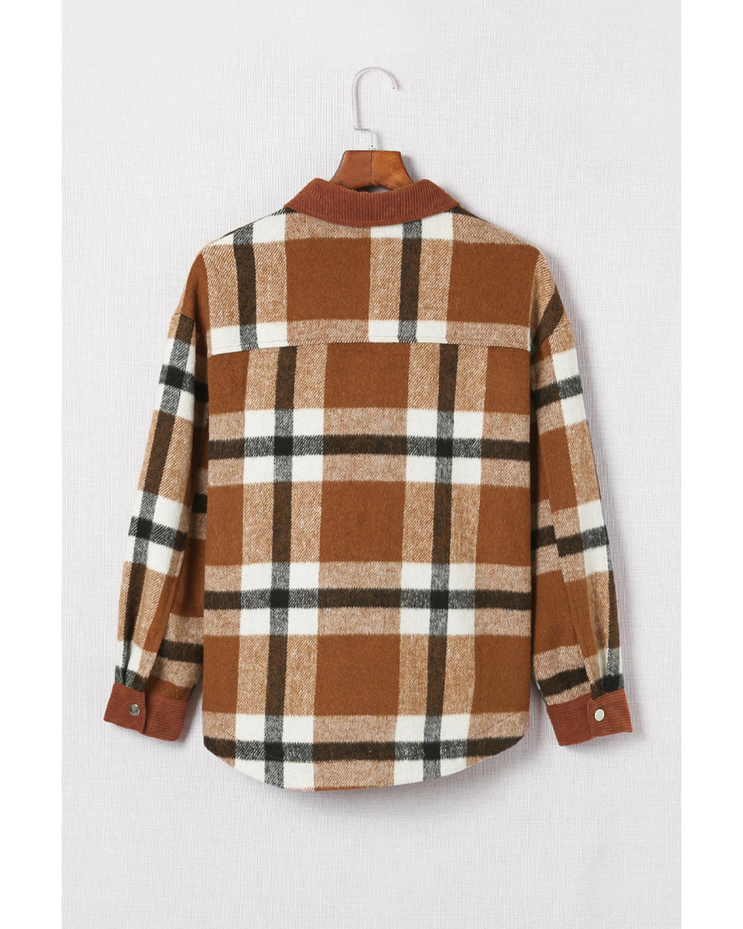 Brown Pocketed Buttoned Plaid Shirt Jacket - 2XL