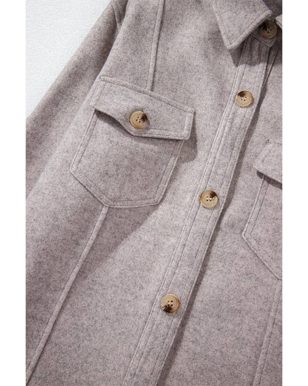 Light Grey Turn Down Collar Flap Pockets Buttoned Shacket - M