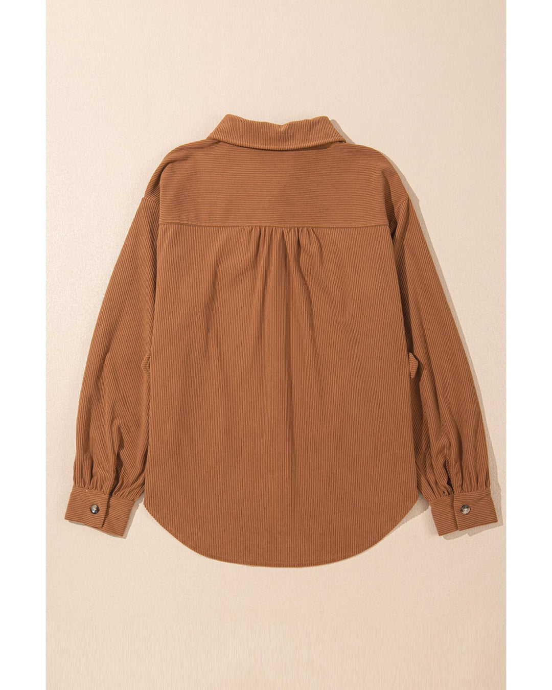 Cinnamon Corduroy Flap Pocket Button Up Round Hem Shacket - L