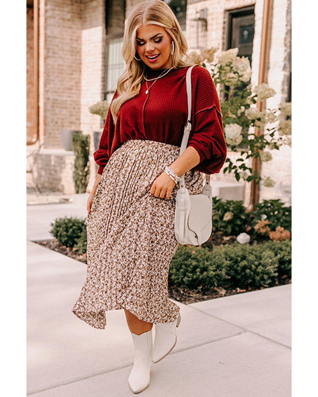 Gold Flame Exposed Seam Detail Waffle Knit Plus Size Top - 2X