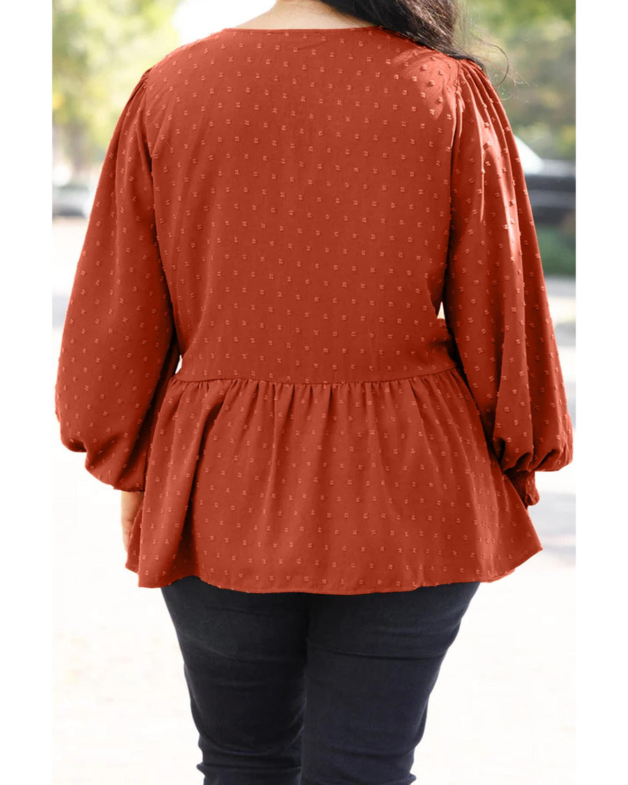 Gold Flame Plus Size Swiss Dot V Neck Wrap Tie Side Blouse - 3X