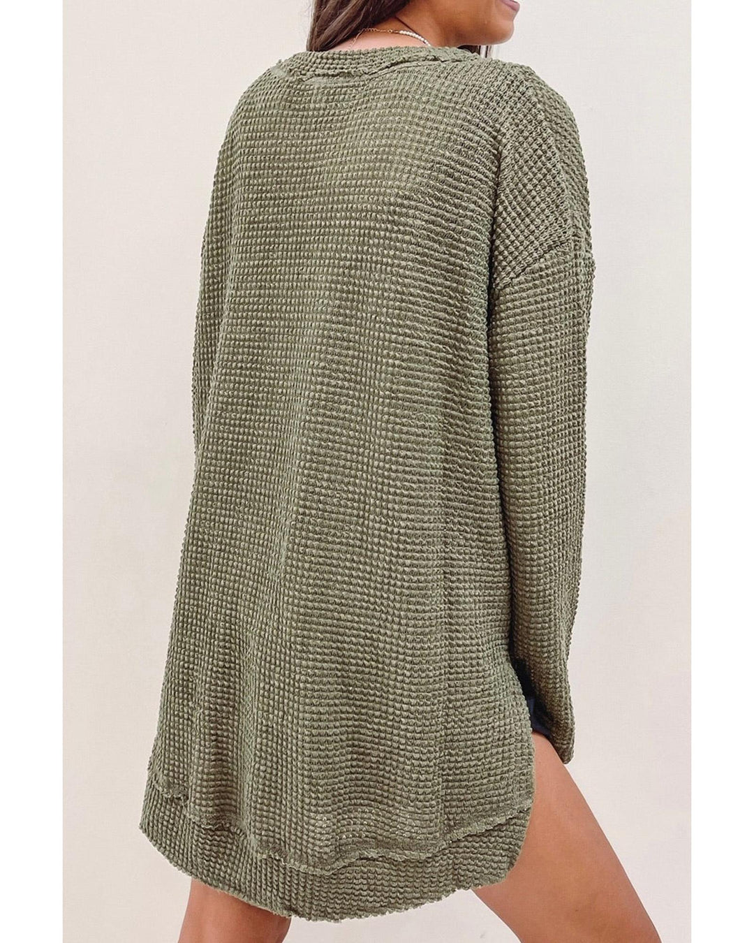 Moss Green Plus Size Textured Knit Long Sleeve Top - 1X