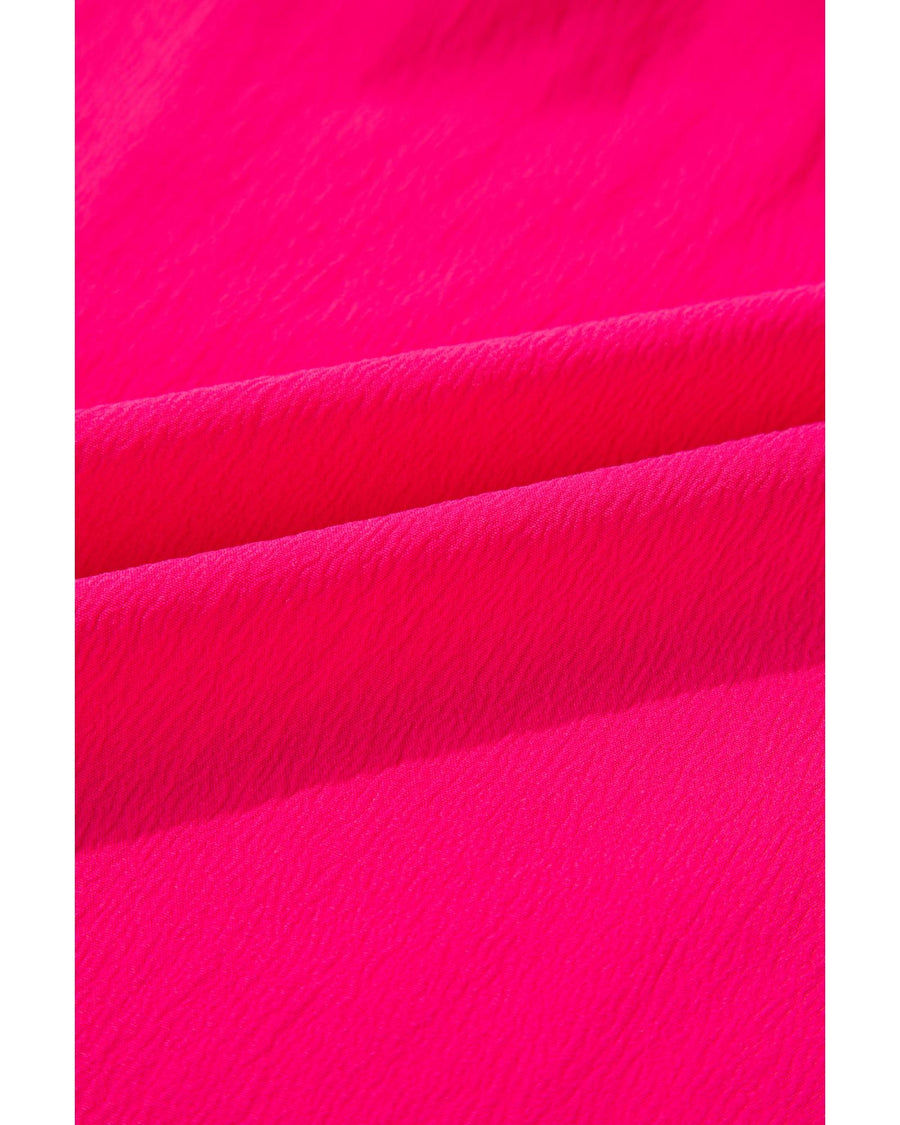 Strawberry Pink Floral Embroidered Flutter Sleeve Pleated O Neck Plus Size Blouse - 1X