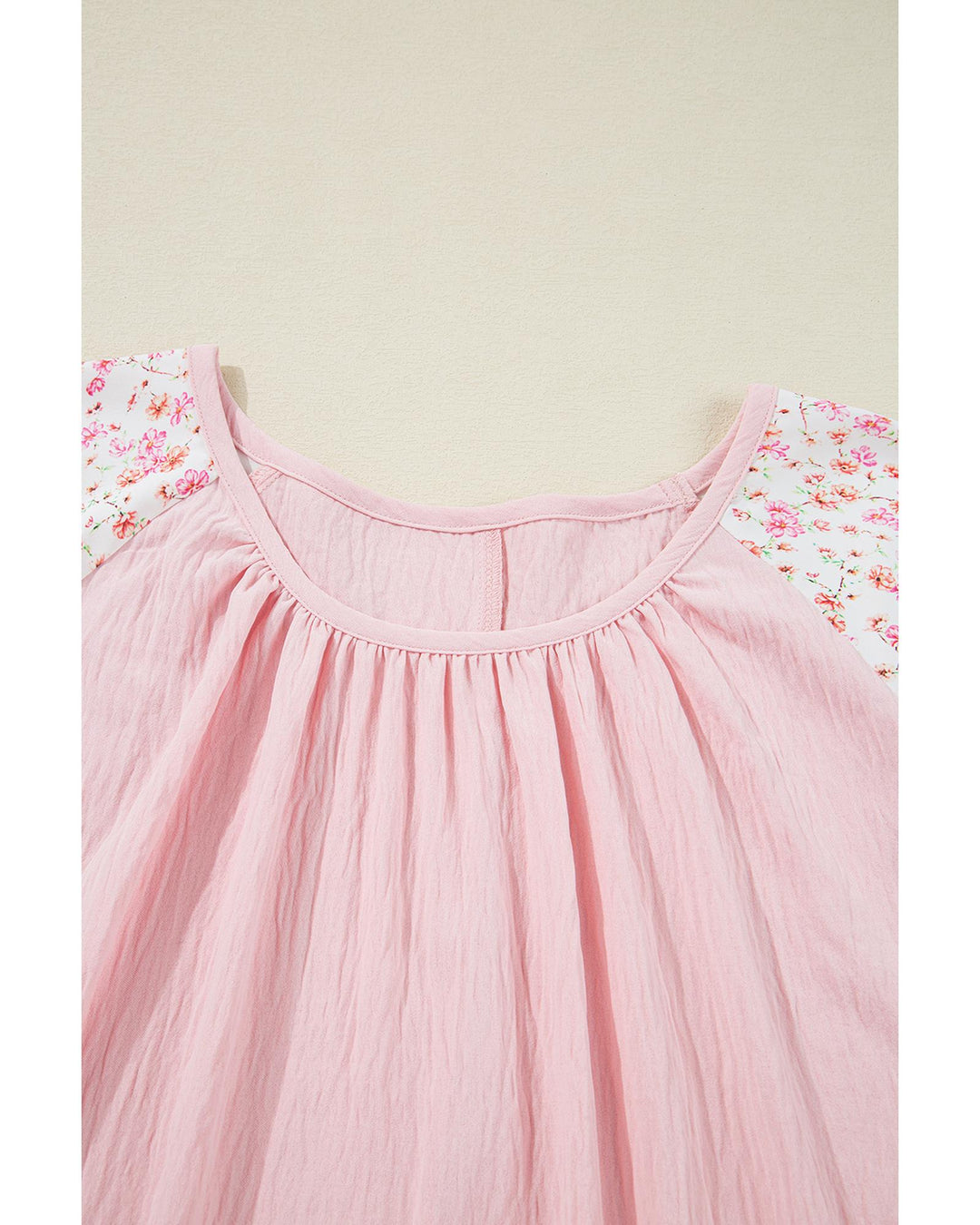 Pink Contrast Floral Patchwork Long Sleeve Plus Size Blouse - 2X