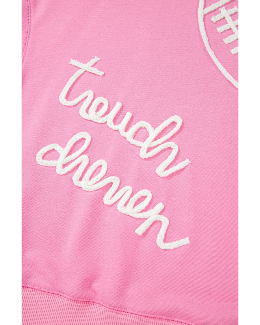 Pink Touch Down Rugby Football Embroidered Plus Size Sweatshirt - 3X