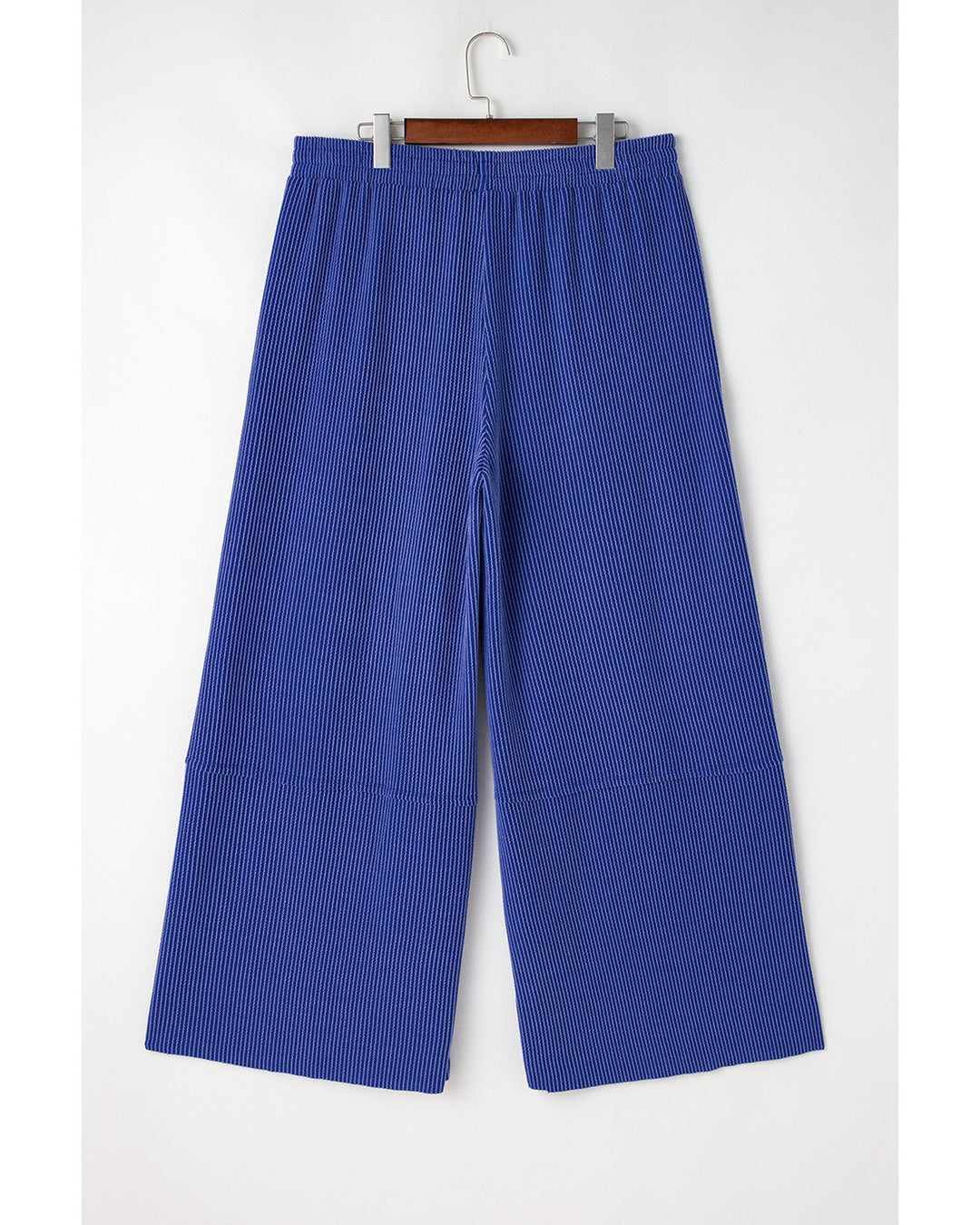 Sky Blue Corded Drawstring High Waist Pocket Plus Size Wide Leg Pants - 1X