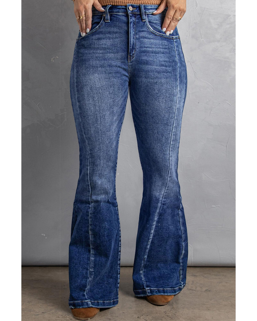 Azura Exchange Dark Blue Plus Size Stitching Washed Flare Jeans - 1X