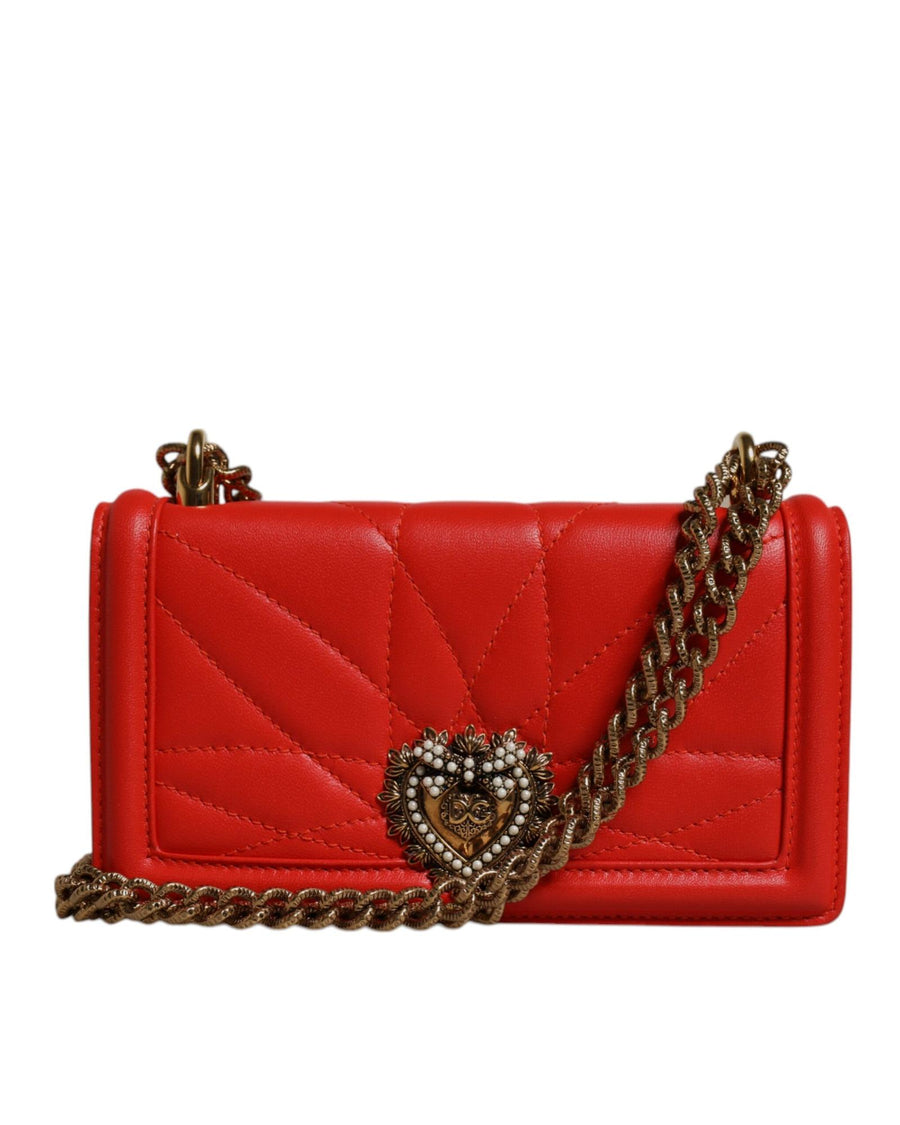 Dolce & Gabbana Women's Red Quilted Devotion Crossbody Chain Phone Cover Bag - One Size