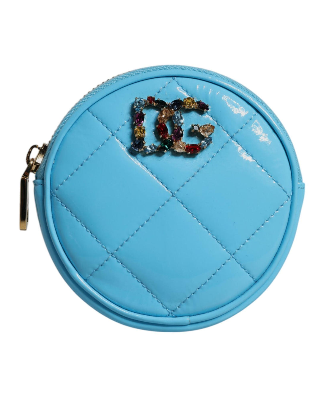 Dolce & Gabbana Women's Light Blue Lamb Leather DG Crystal Round Coin Purse Wallet - One Size