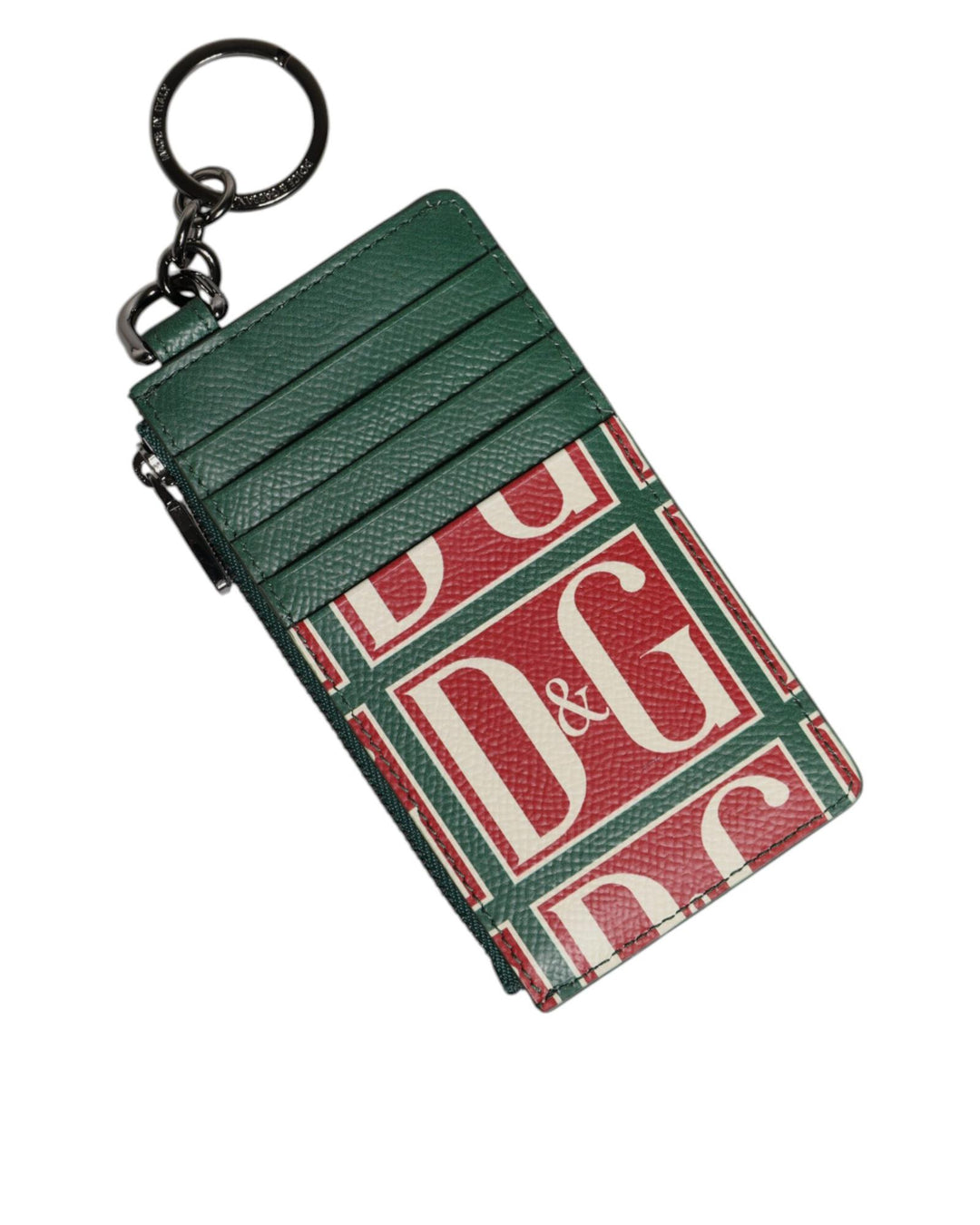 Dolce & Gabbana Men's Green Calf Leather Logo Print Monogram Card Holder Wallet - One Size