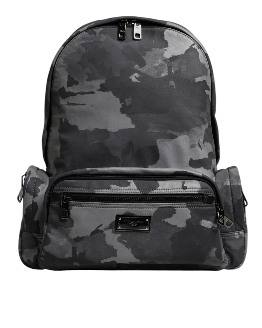 Dolce & Gabbana Men's Gray Cotton Camouflage Logo Plaque Backpack Bag - One Size