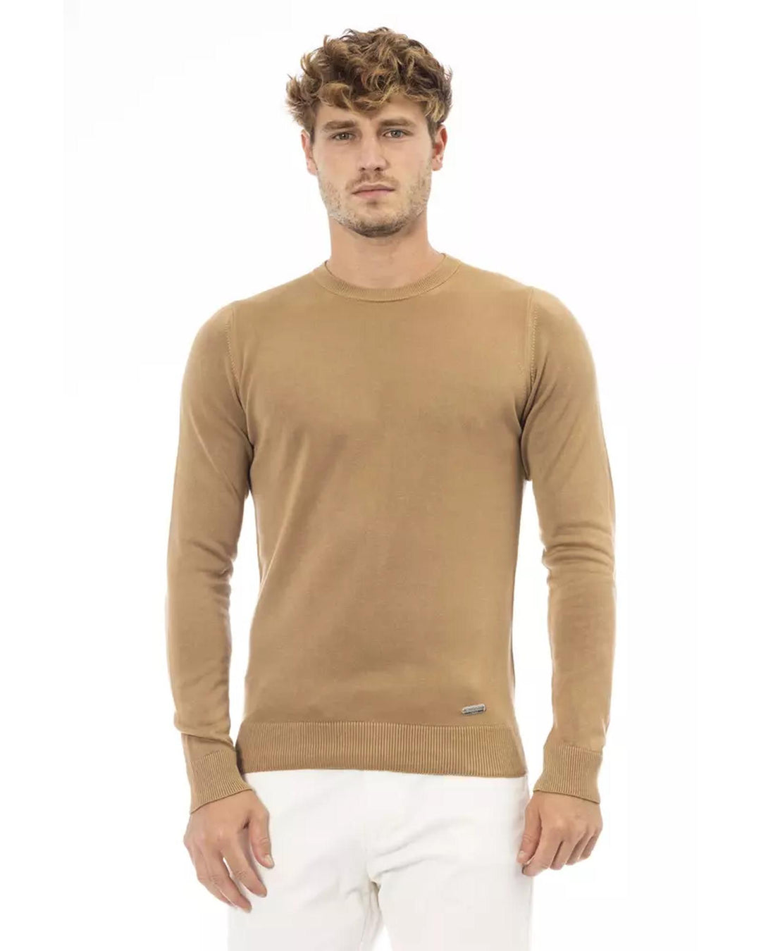 Fine Ribbed Knit Crew Neck Sweater with Long Sleeves 54 IT Men