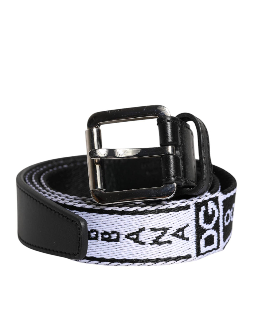 Dolce & Gabbana Men's Black White Printed Metal Logo Buckle Belt - 105 cm