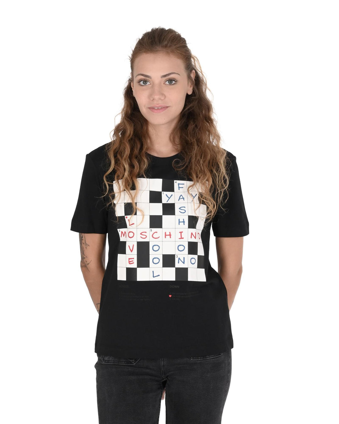 Love Moschino Crossword T-Shirt for Women - Black - 38 IT