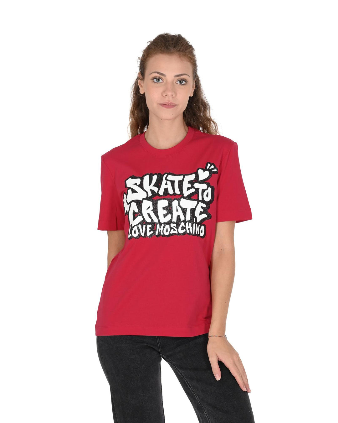 Love Moschino Women's Skate To Create Graphic Print T-Shirt - 40 IT