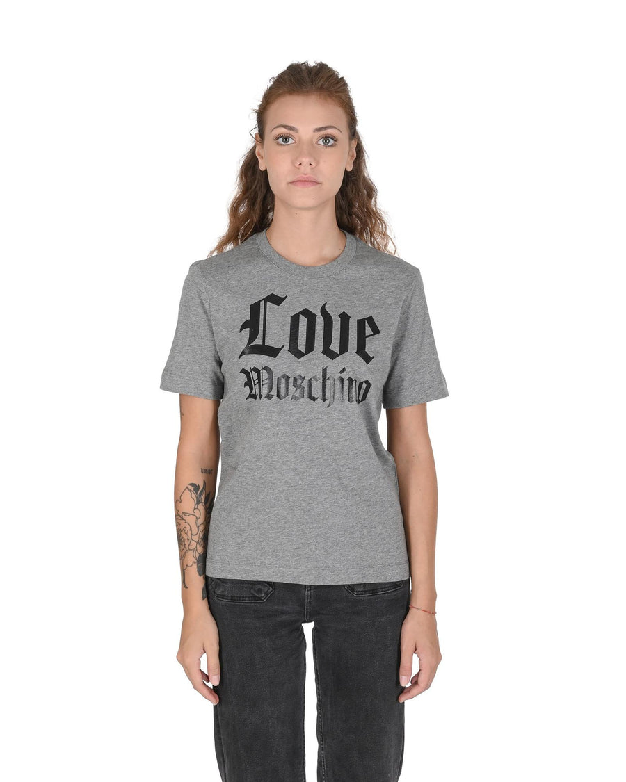 Love Moschino Women's Grey T-Shirt with Gothic Logo - 42 IT
