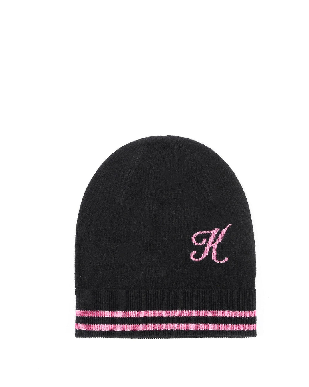 Monogrammed Cashmere Beanie with Contrasting Letter Stripe - One Size