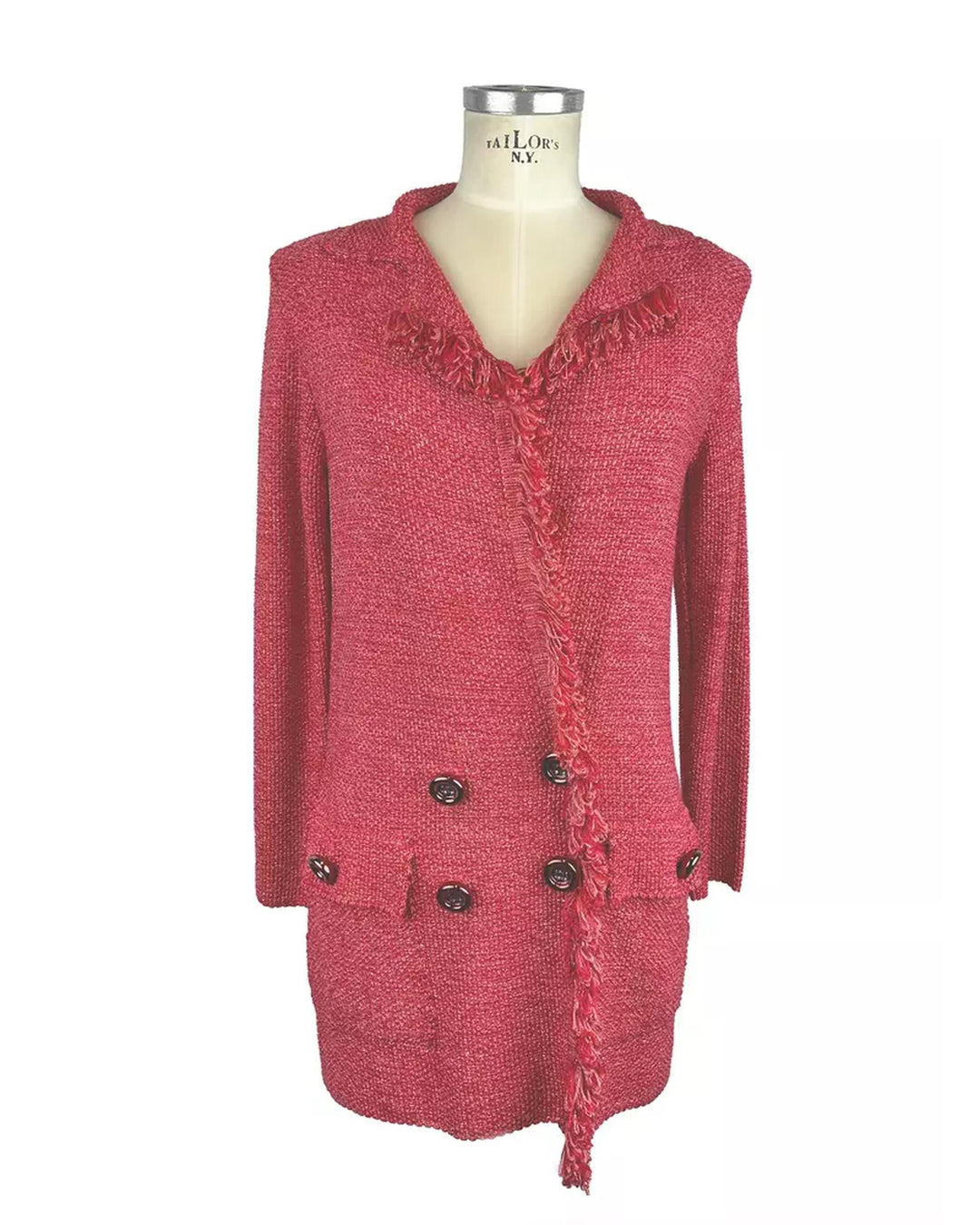 Soft Long Jacket with Deep V Neckline and Metallic Button Details 42 IT Women
