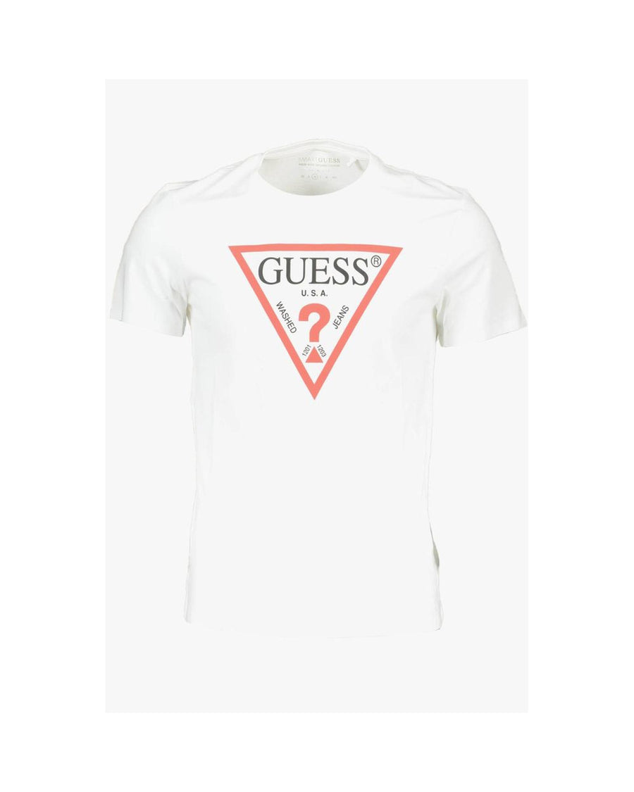 Guess Jeans Men's Sleek Slim Fit White Tee with Logo Print - 2XL